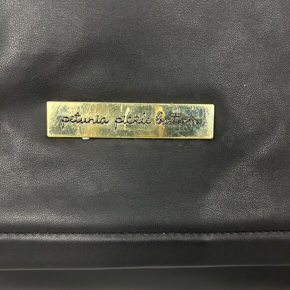 Petunia Pickle Bottom Black Vegan Leather Backpack Floral Lining Changing Pad - Picture 7 of 11